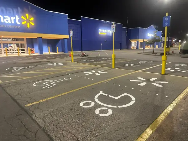 Line painting in a parking area
